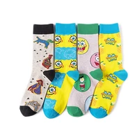 1 pair happy funny spongebob cartoon men socks anime harajuku hip hop women long socks skateboard cotton couple socks size 37 44