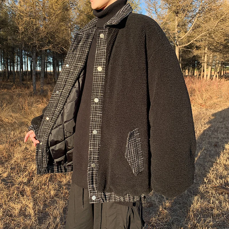 Winter Jacket Men Warm Fashion Black White Thickened Lamb Hair Jacket Men Streetwear Korean Loose Thicke Short Coat Mens Clothes