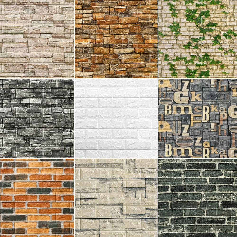 

Home Decor 3D PVC Wood Grain Wall Stickers Paper Brick Stone Wallpaper Rustic Effect Self-adhesive Bathroom Kitchen Stickers