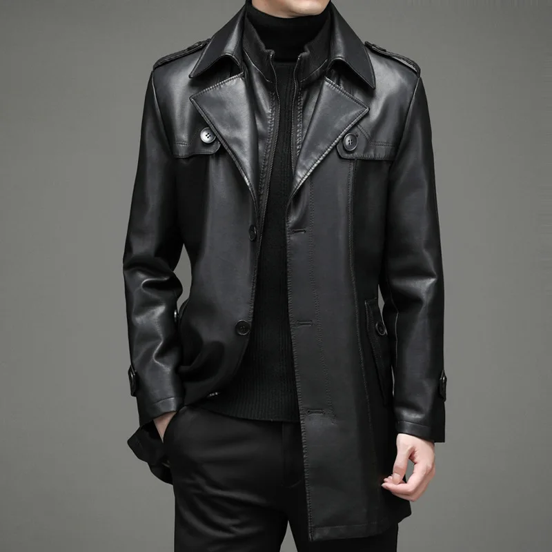 Autumn and Winter New Men's Leather Lapel Leather Jacket Men's Business Casual Jacket