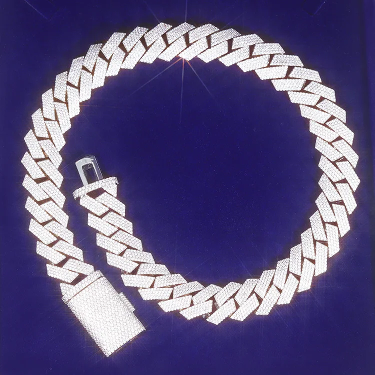 Тяжелая 4-рядная цепь из кубинской цепи шириной 20 мм 925 дюйма цельное серебро