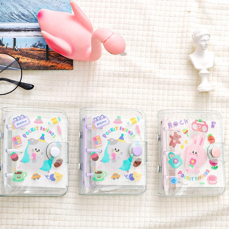 

Transparent Mini Binder Notebook Cover Cute DIY Diary Notepad Simple Hand Ledger