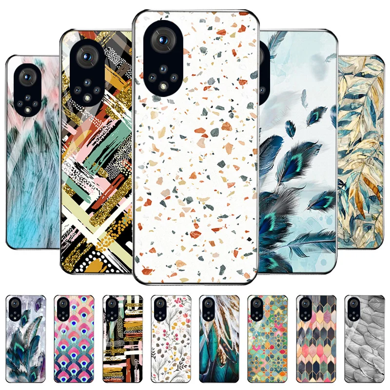 

Tempered Glass Honor 50 Lite 10 8A 10i 8X 9X 9A 9C 20 Case Flower Feather Funda For Huawei P30 Pro P20 P40 Lite Cover Honor50 PC