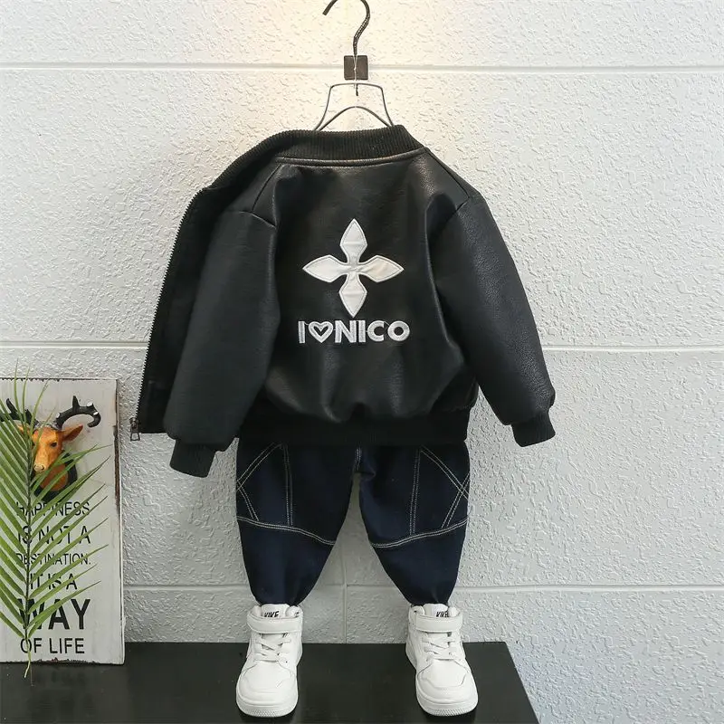 

Детская осенняя куртка из искусственной кожи, с воротником-стойкой