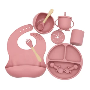 Imported Baby Silicone Tableware Food Supplement Bowl Spoon Fork Snack Cup Water Cup Bib Dinner Plate 10-Piec
