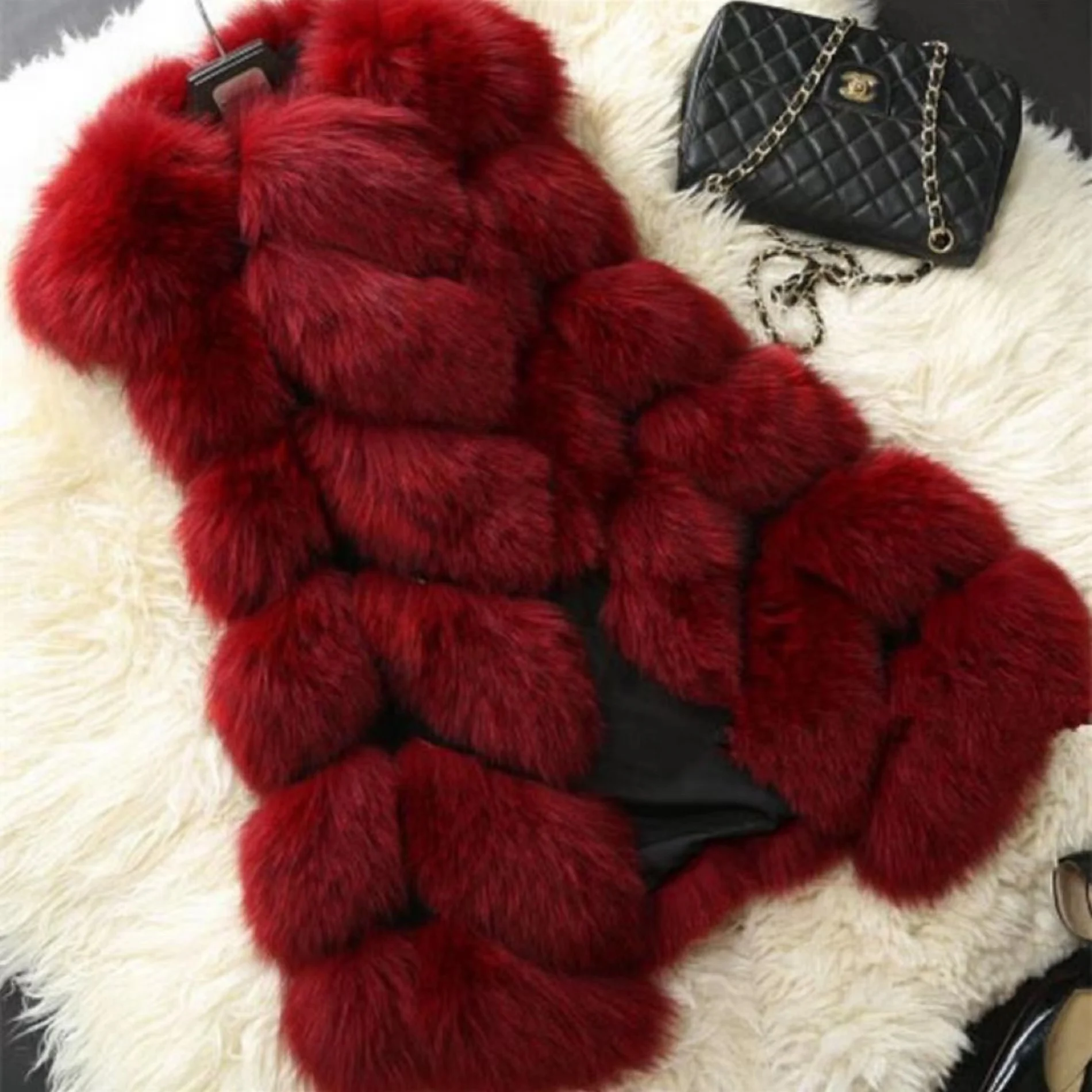 Women Faux Fur Vest  Autumn Winter Fashion New Coat Imitation Fox Fur Long Slim Tops Casual Sleeveless Jacket Big Size Clothes