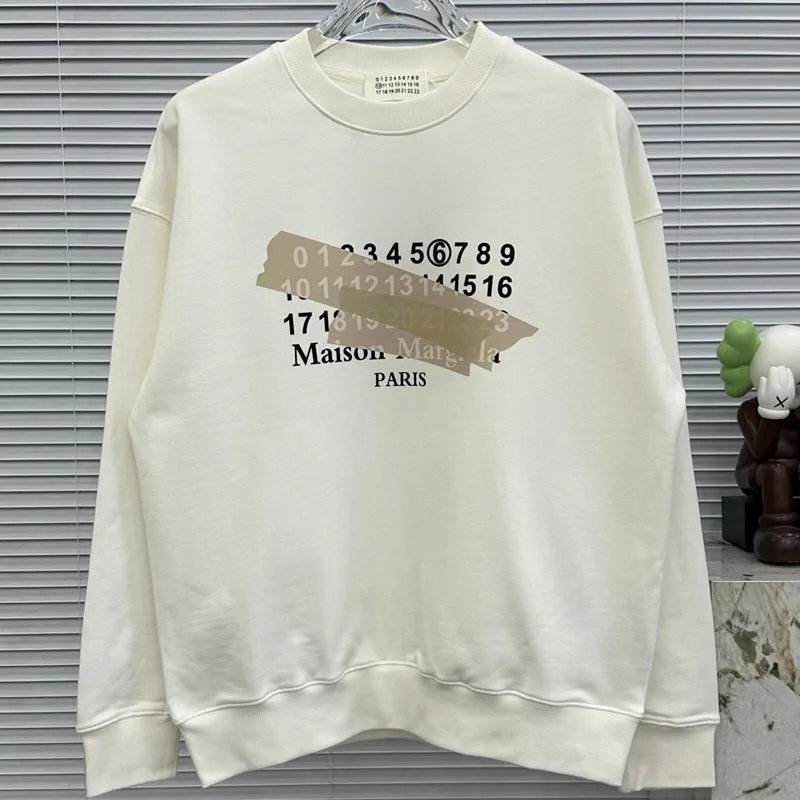 

New MM6 Pure Cotton Pullover Japanese Adhesive Tape Letter 1:1 Large Men's And Women's Black And White Casual Pullover GYM