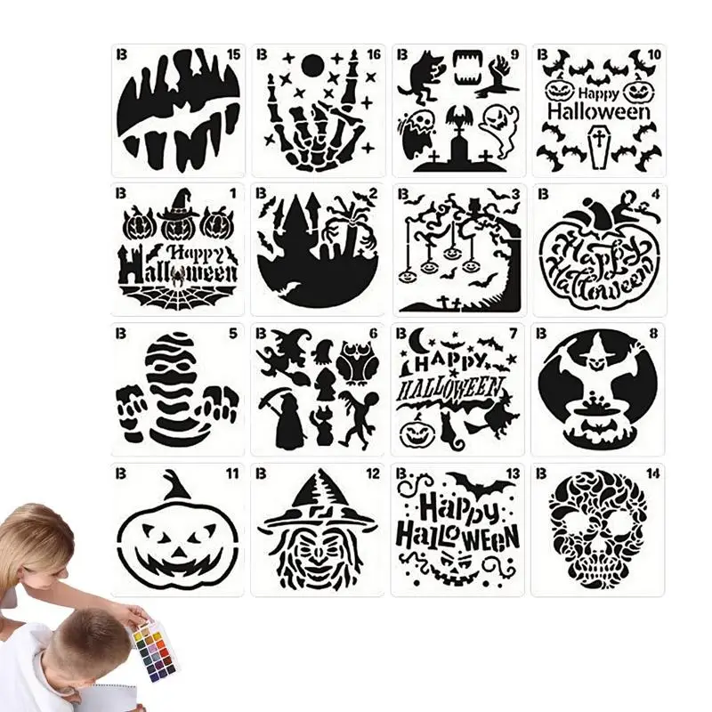 

Halloween Pumpkin Stencil 16pcs Halloween Theme Stencils Pumpkin Painting Stencil For Halloween Decoration Stencil For Painting