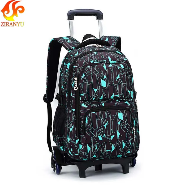 ZIRANYU Wheeled Children School Bags with Removable Wheels Stairs Kids Boys Girls Trolley Schoolbag Luggage Book Bags Backpack
