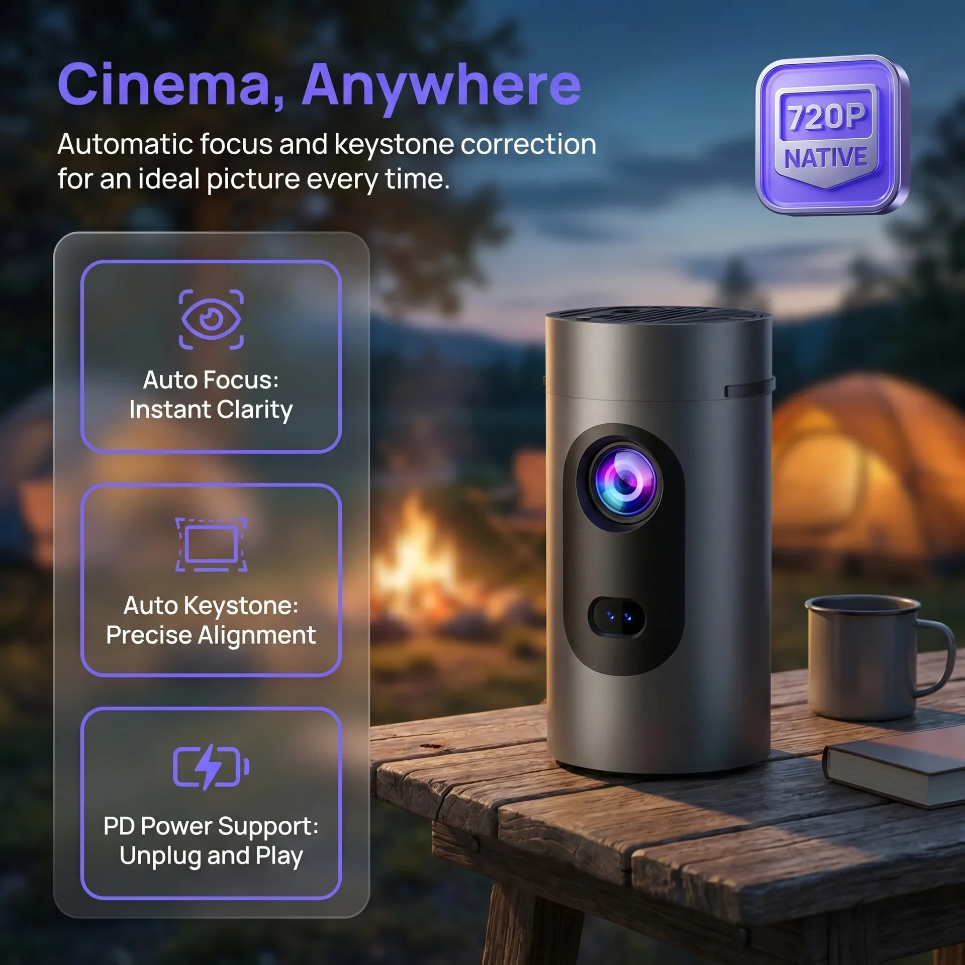 Фото Проектор Q8 на Android с WiFi6, умный мини-проектор, совместимый с 4K, с автофокусом, встроенным динамиком, для просмотра фильмов на открытом воздухе. №4