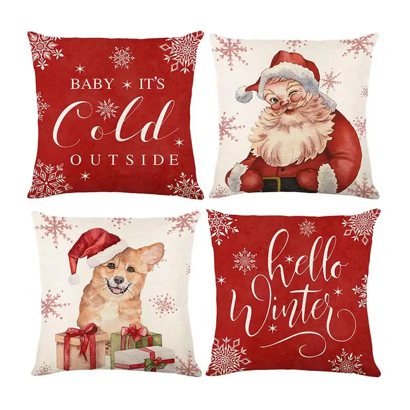 

Christmas Pillow Cases Set 4pcs Square Throw Pillow Cases Decorative Xmas Cushion Cover For Home Bed Sofa Christmas Supplies