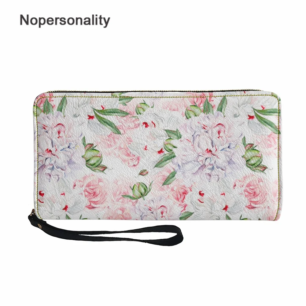 

Nopersonality Women's Purse Watercolor Peony Flower Design Long Pu Leather Money Clutch Bag Female Handbag Lady Wallet Gift