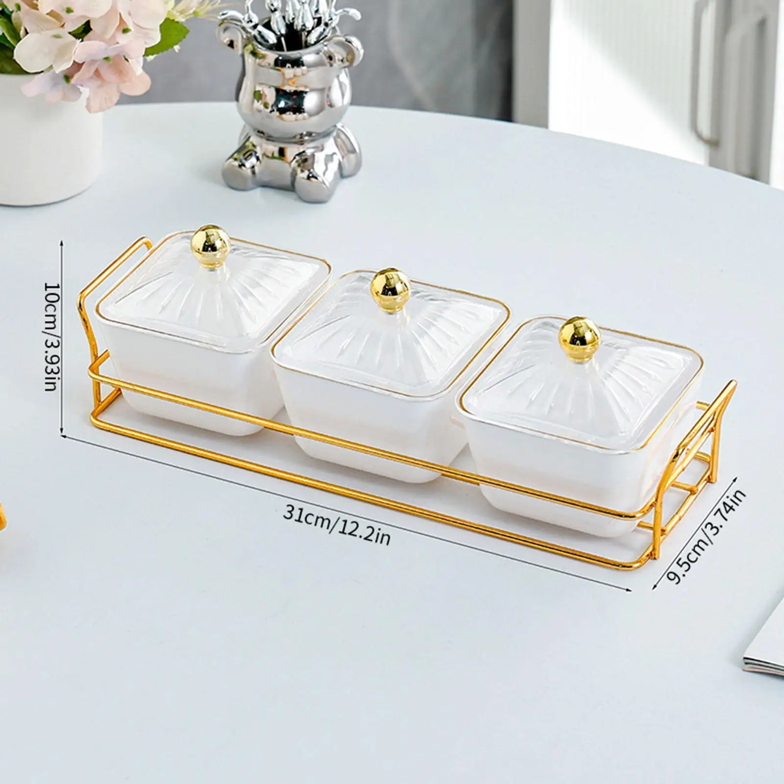 Набор сервировочных блюд для фруктовых закусок с крышками 3-х отделений поднос