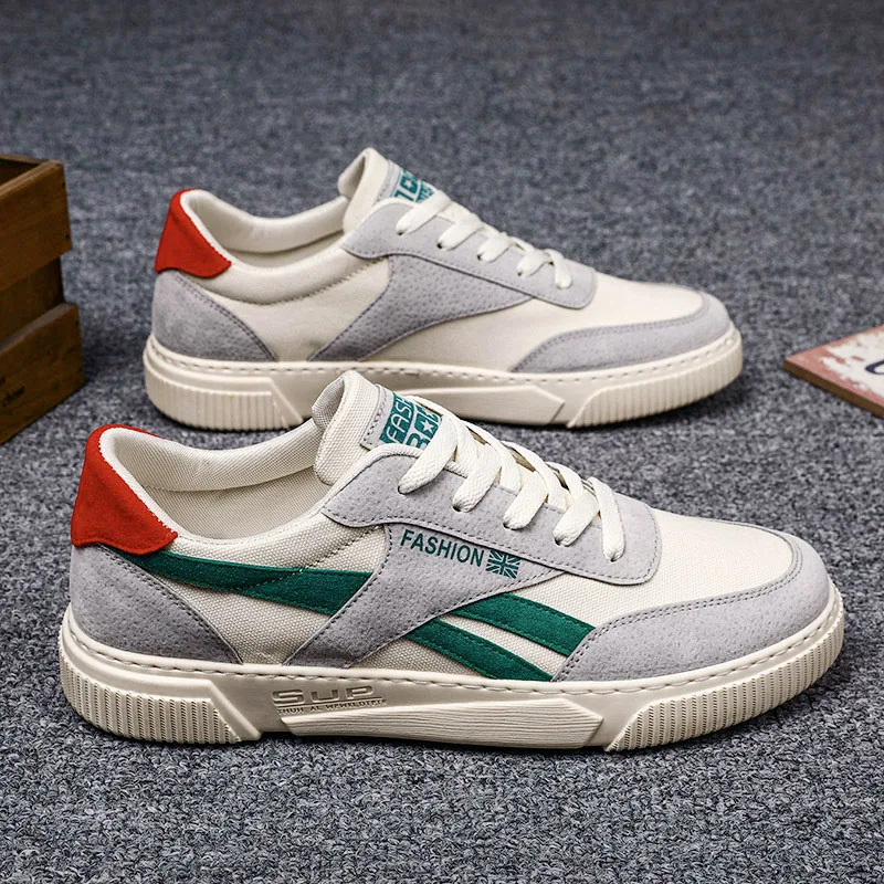 

2023 Spring Men Canvas Casual Shoes Fashion Leisure Flat Skateboard Shoes Cool Striped Lace-up Sneakers