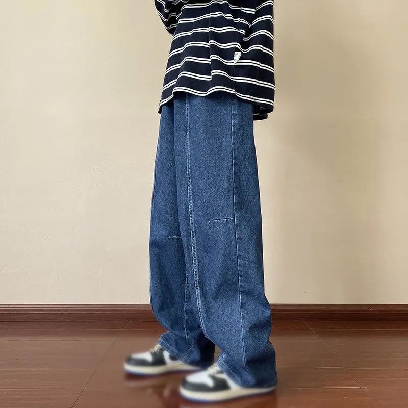 2023 Retro Solid Color Men's Jeans Baggy Straight Leg Denim Pants Hip Hop Fashion Male Trousers