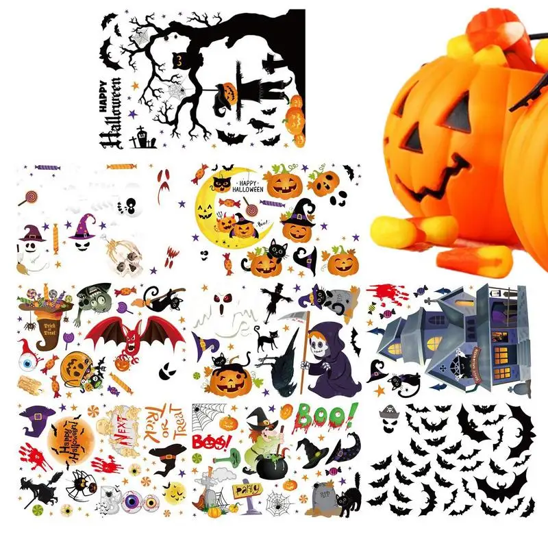 

Removable Halloween Wall Stickers Horror Witch Pumpkin Window Stickers For Halloween Party Home Bar Floor Wall Decal