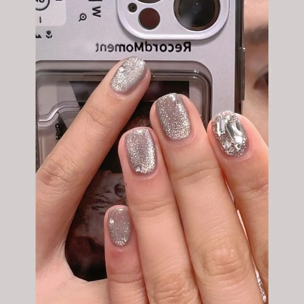 

24pcs Manicure Press on Nails Fake Nials White Flower Short Square False Nails Cat Eye French