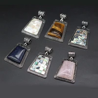 4pcnatural stone rose quartz shell abalone alloy trapezoid pendant for jewelry makingdiy necklace earring accessories charm gift