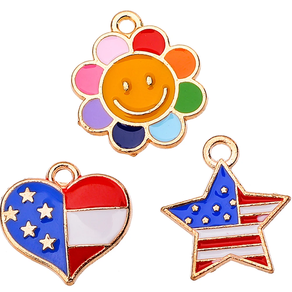 

20/Pcs Flag Pattern Smile Flowers Heart Cartoon Pendant Ladies Men's Necklace Earrings Key Chain Accessories Handmade Wholesale