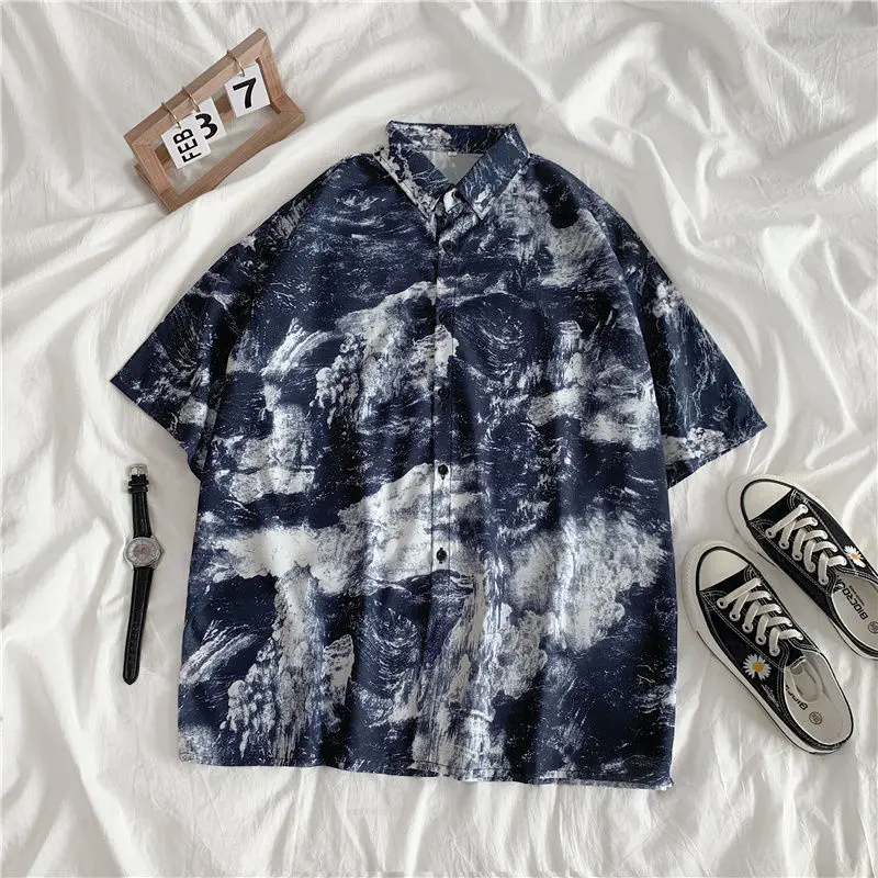 Мужская и женская летняя рубашка гавайская пляжная блузка на пуговицах топы с