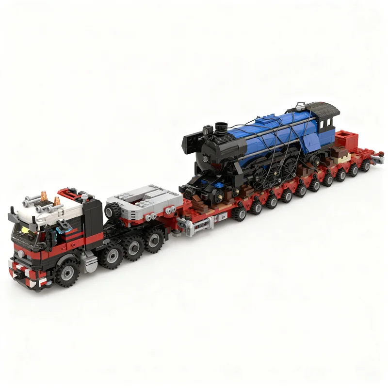 Фото 2394 детали MOC 8x4 Полуприцеп-тягач 10-осный STZ с выдвижной низкорамной платформой, модель грузового транспорта, строительные блоки, игрушки, архитектурная модель, рождественский подарок №2