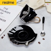 realme creative simple european style diamond encrusted ceramic coffee cup saucer set luxury classic couple teacup coffee cup