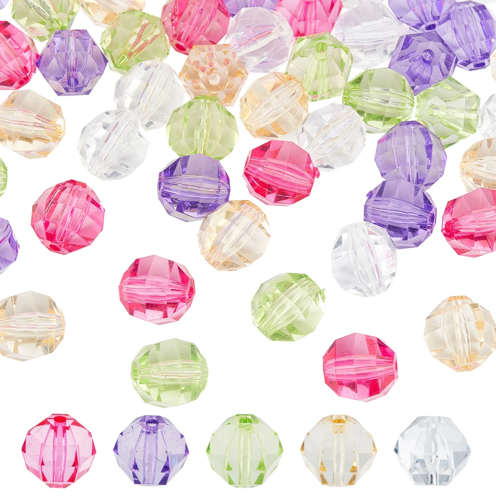 

1Set 50Pcs 5 colors Transparent Acrylic Beads Faceted Round Mixed Color 20x20mm Hole: 2.9mm 10pcs/color
