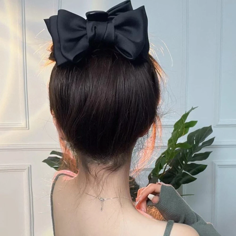 

Black Double-sided Bow Clip Shark Clip Large High-end Elegant Hair Clip Back of the Head Headdress Hair Accessories Catch