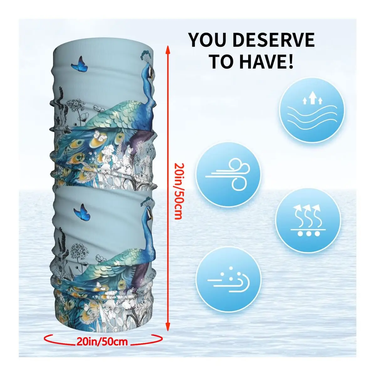 Красивый синий шарф с павлином шейный платок маска для лица полиэстер