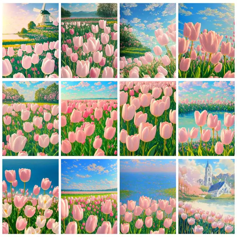 

RUOPOTY DIY Diamond Painting Flower Tulip Embroidery Cross Stitch Full Round/Square Decoration Mosaic Diamond Art