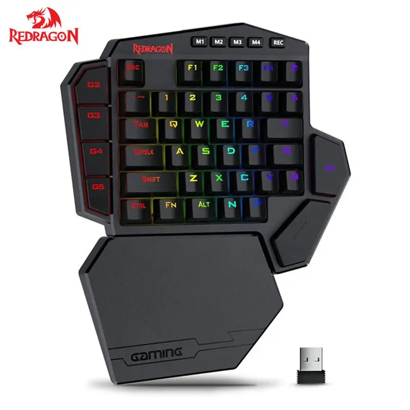 

Механическая клавиатура REDRAGON K585 DITI для одной руки 2,4 ГГц RGB Беспроводная игровая клавиатура Съемная поддержка запястья для ПК ноутбука геймера