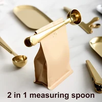 two in one stainless steel coffee spoon sealing clip kitchen gold accessories recipient cafe expresso cucharilla decoration