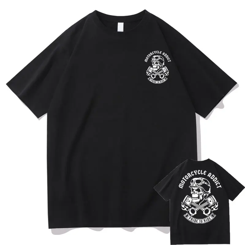 

Motorcycle Addict Piston Skull Print T-shirt Man Hip Hop Streetwear Cotton Men Women Casual Loose T Shirts Men's Hipster Tshirt