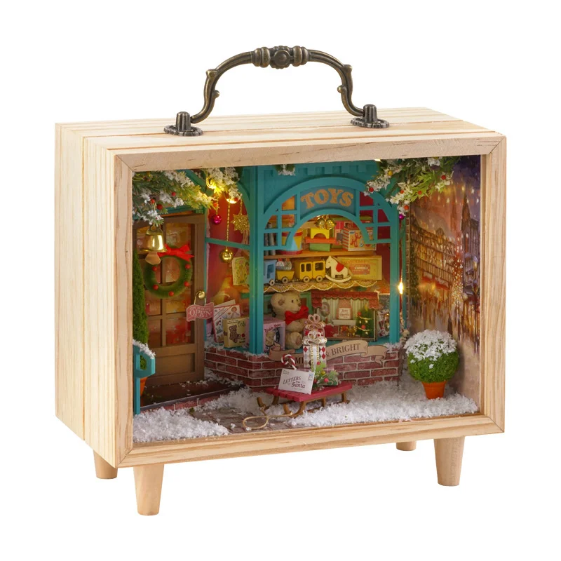 Kit di costruzione in miniatura per case delle bambole in legno fai-da-te con mobili negozio di giocattoli a luce LED Casa case delle bambole per bambini regali di natale