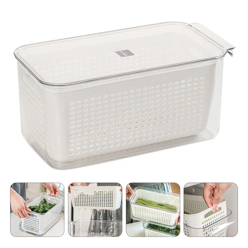

Freezer Storage Bins Refrigerator Crisper Drainage Container Box White Abs Food