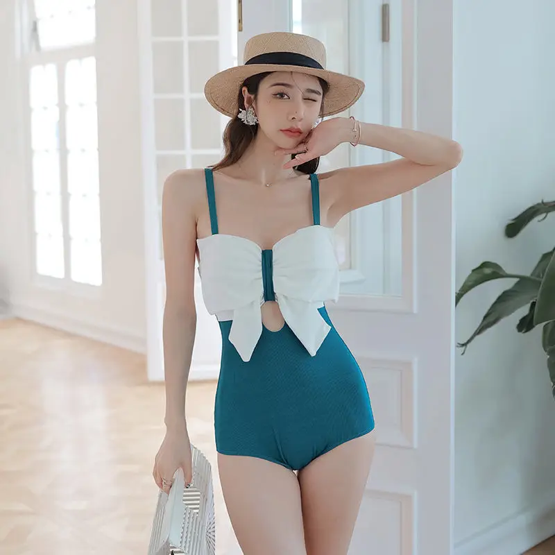 

Swimsuit women's 2022 new kawaii one-piece conservative cover belly show thin small chest sexy backless suspender bikini