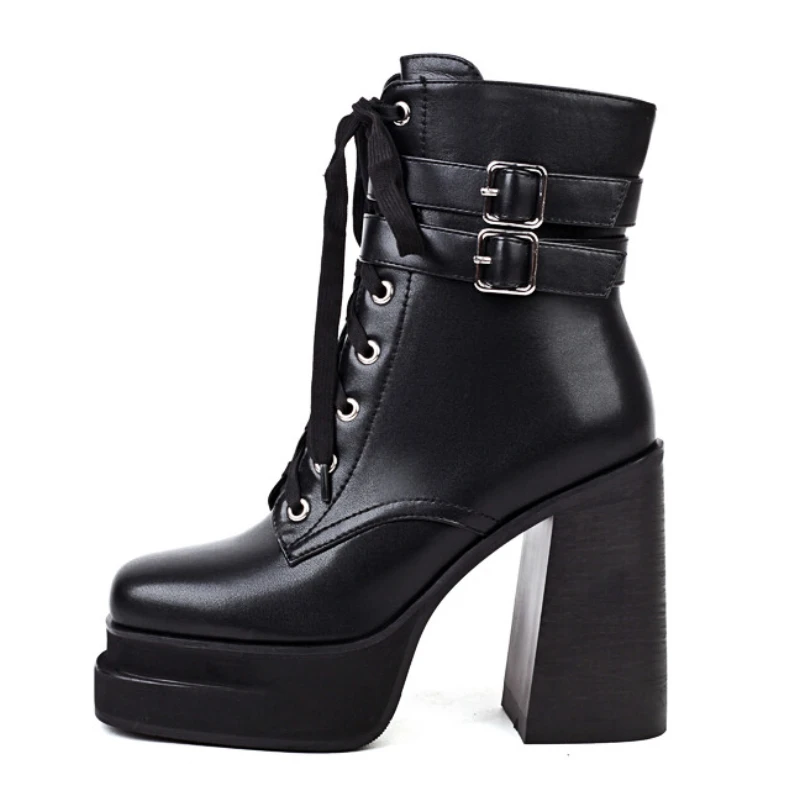 

Ботильоны LILYPTUART ZA на платформе, черные брендовые короткие ботинки на шнуровке с круглым носком и молнией, дизайнерская женская обувь, зима ...