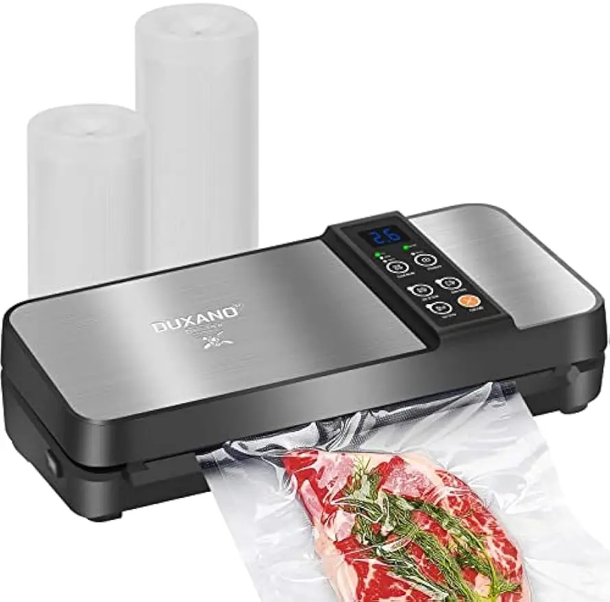 

98kPa Powerful Pro Vacuum Food Sealer with Built-in Cutter and Bag Storage, Includes 2 Bag Rolls, Both Auto&Manual Options