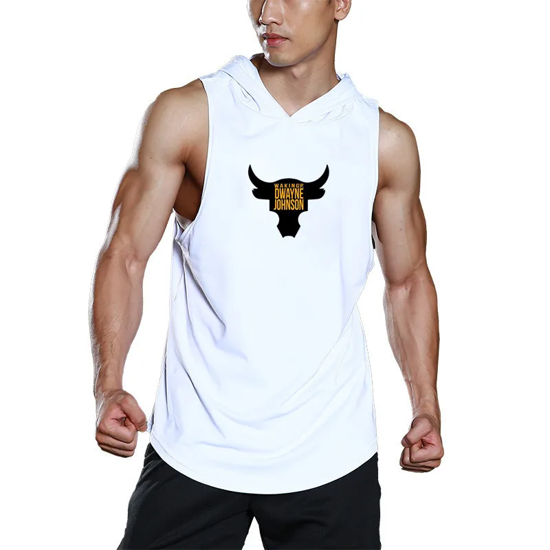 

Bull Pattern Gym Vest Mens Bodybuilding Hooded Tank Top Quick Drying Run Sweatshirt Fitness Workout Sportswear Tops Male