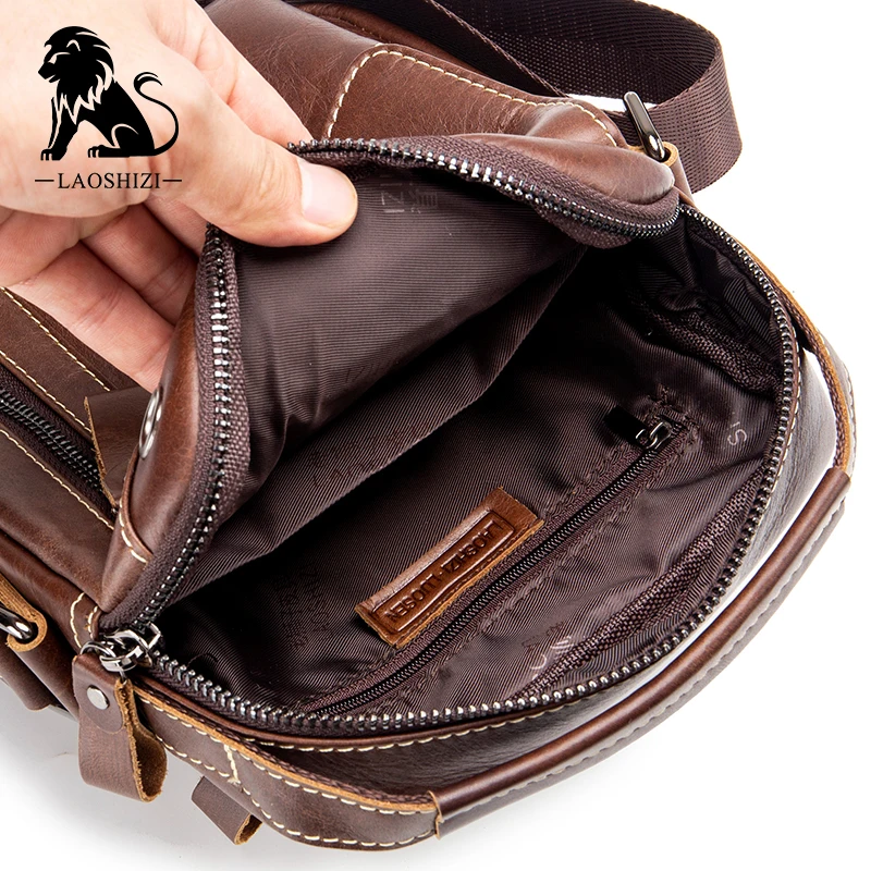 Bolso cruzado de cuero genuino para hombre, bandolera de piel de vaca, Estilo Vintage, informal, pequeño