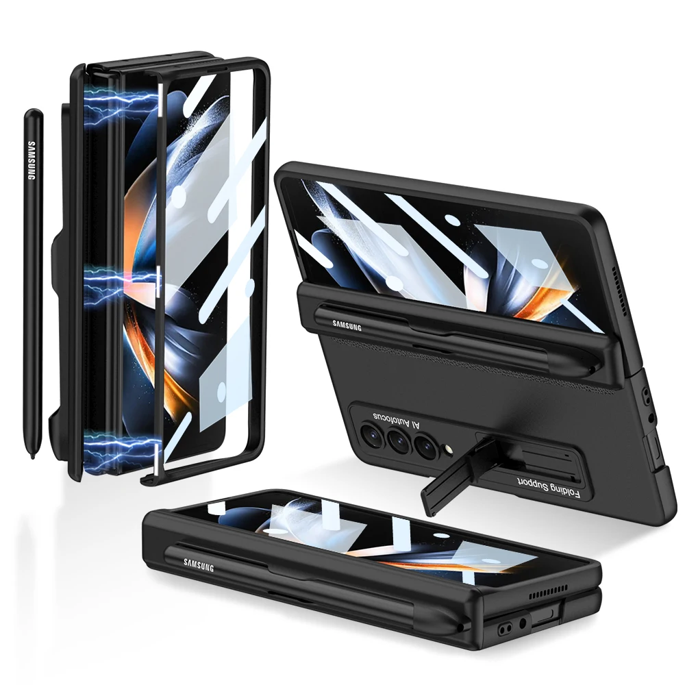 

Магнитный Складной футляр для ручек, шарнирный чехол для Samsung Galaxy Z, Складной футляр для 3, 4 дюймов, подставка, чехол, Жесткий Чехол из поликарбоната, стеклянная пленка для складного 4 футляра