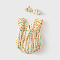 baby thin rompers summer new baby girl orange floral short sleeved bag fart clothes newborn onesie