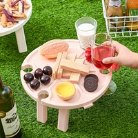 portable plastic folding small table outdoor glass wine rack picnic beach camping table pink white