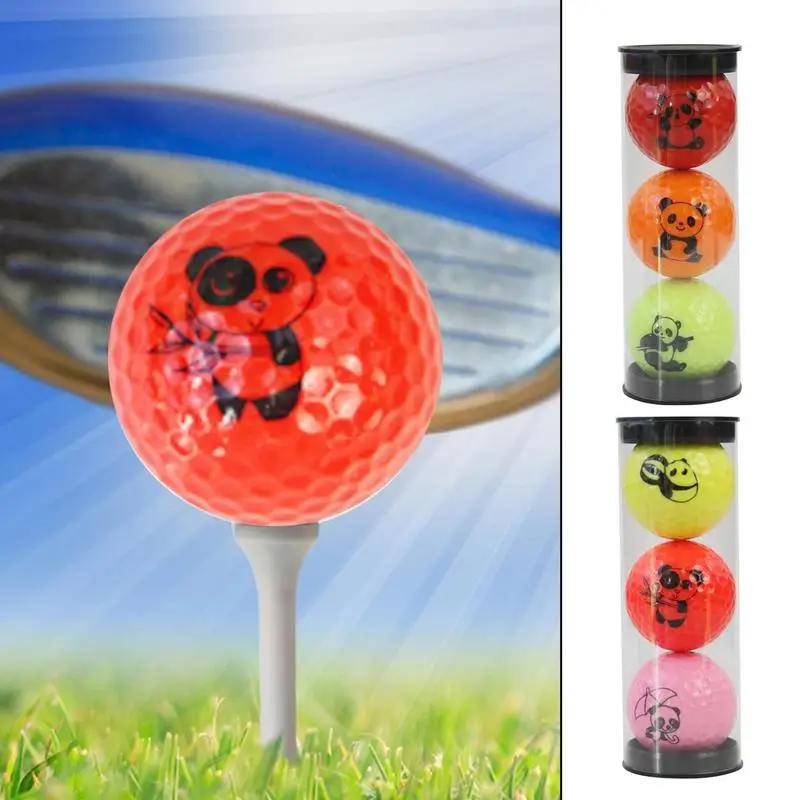 

3pcs Funny Golf Balls Golf Conspicuous Driving Range Practice Distance Balls With Cute Panda Pattern Golf Accessories