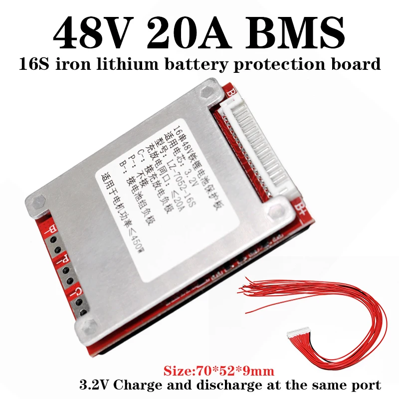 

48V Lifepo4 battery BMS balance protection board 16S 3.2V 20A same port PCM 48V 10A 20A 30A lithium iron phosphate battery pack