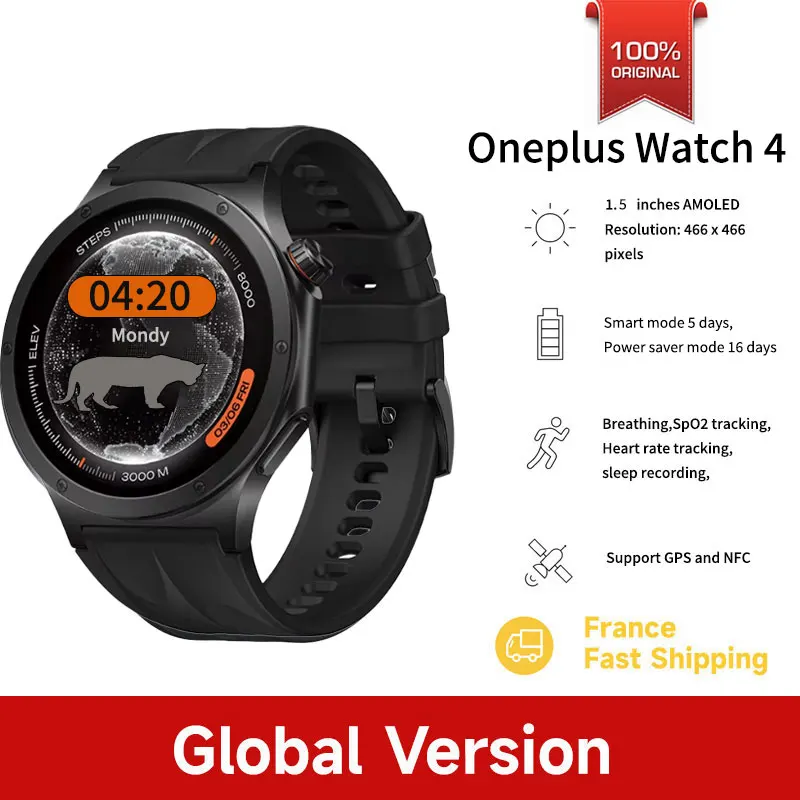 New Arrival OnePlus Watch 4 Smartwatch 1.5” AMOLED Display Snapdragon W5 Gen 1 up to 16 days GPS NFC Smart Watch Men Watch