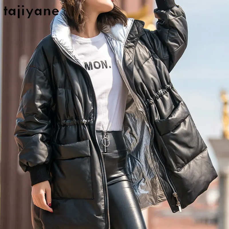 

Tajiyane Genuine Sheepskin Leather Jackets for Women 2023 Winter Loose Down Jacket Women Down Coats Mid-length Leather Coat SGG