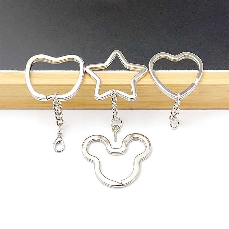 6Pcs/Lot Heart Star Shape Key Ring Chain Round Flat Wire Open Ring Metal Key Ring DIY Car Key Toy Pendant Making Chain Wholesale