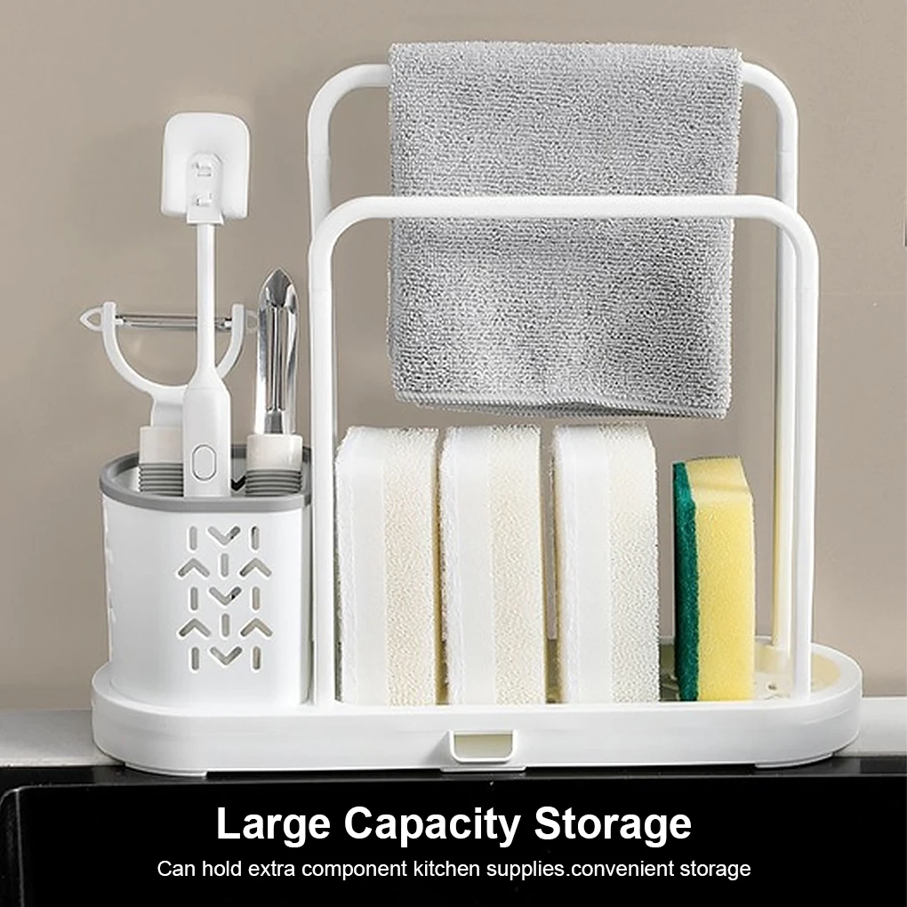 

Detachable Rack ABS Simple Style Space Saving Sink Water Drainer Steel Wire Ball Storage Dishcloth Holder Accessories