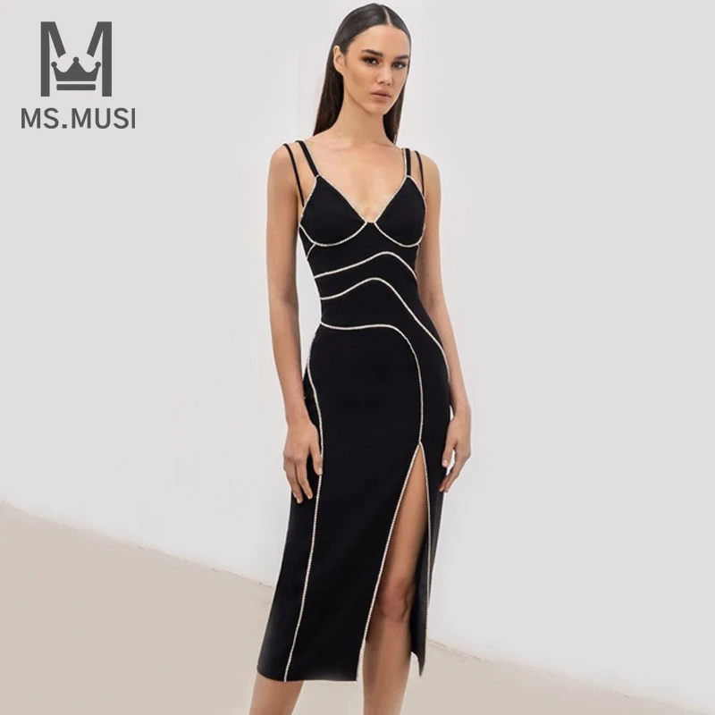 

Новинка 2023, модное женское сексуальное платье MSMUSI на бретелях, с разрезом, без рукавов, с открытой спиной, блестящее облегающее платье средней длины для клуба и мероприятия